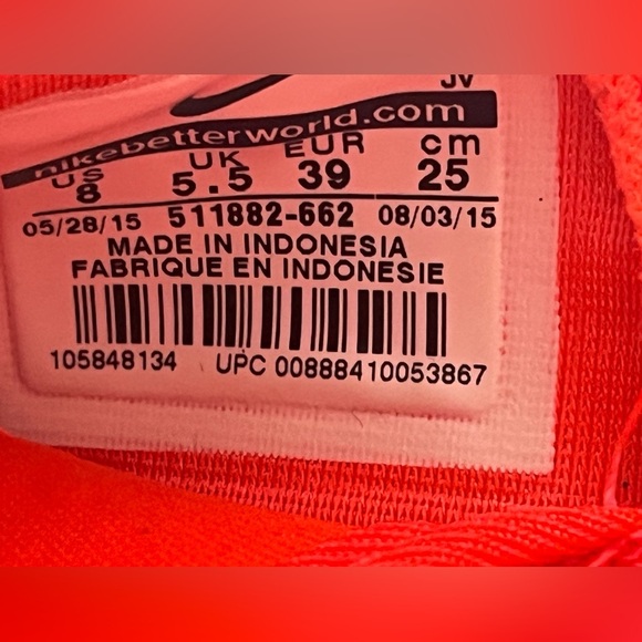 Nike Rosche One Crimson and Neon Orange Womens Size 8 Sneakers 511882-662 - Picture 7 of 7